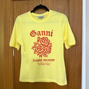 GANNI Cotton Jersey Flower T-Shirt NWT